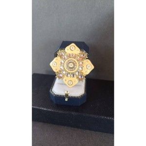 Rhinestone and Enamel Floral Brooch